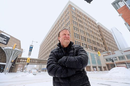 RUTH BONNEVILLE / WINNIPEG FREE PRESS

INTERSECTION - elevator operators 

Portrait of Rob Lucky outside with CItyPlace in the background and next to elevator in CityPlace for story\.

Rob Lucky, who worked behind the scenes at Eaton's during high school and university, running the staff elevators and freight elevators.  He also worked in the catalogue building from time to time in what is now City Place.


What: This is for a look-back piece on elevator operators. 


Feb 15,  2022
