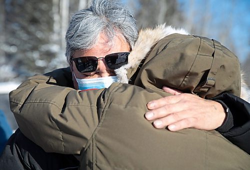 JESSICA LEE / WINNIPEG FREE PRESS

Family members hug at the site of where a house formerly stood on February 16, 2022. A fire occurred on February 12, 2022 and took the lives of three children: Kolby North, 17, Jade North, 13 and Reid North, 3.

Reporter: Danielle
