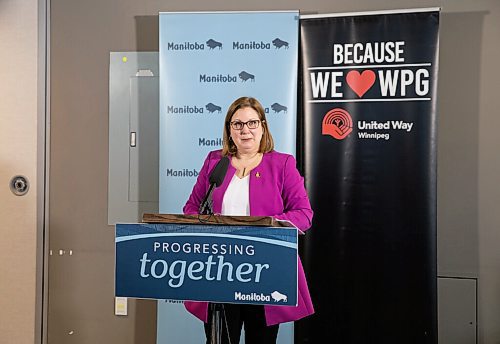 JESSICA LEE / WINNIPEG FREE PRESS

Mental Health and Community Wellness Minister Sarah Guillemard speaks at a press conference at River Point Centre on February 17, 2022.

Reporter: Erik
