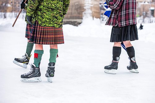 MIKAELA MACKENZIE / WINNIPEG FREE PRESS

Folks participate in the Great Canadian Kilt Skate, put on by the St. Andrews Society of Winnipeg, at The Forks in Winnipeg on Monday, Feb. 21, 2022. Last year Winnipeg won the national title as kilt skate capital of Canada. Standup.
Winnipeg Free Press 2022.