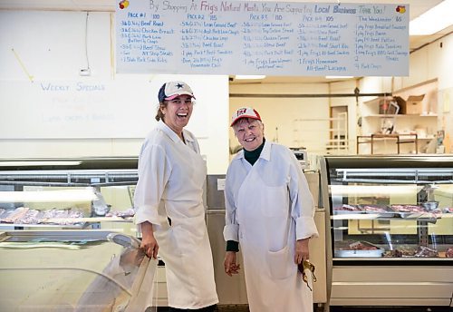 JESSICA LEE / WINNIPEG FREE PRESS
Michelle Mansell (left) and mother Linda Frig, owners, pose for a photo at Frigs Natural Meats on February 22, 2022.
Reporter: Dave