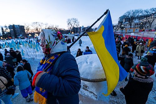 Daniel Crump / Winnipeg Free Press. Thousands gathered at the Manitoba legislature in Winnipeg Saturday evening to show their support for Ukraine. February 26, 2022.