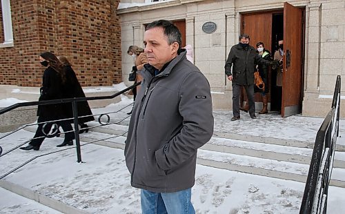 JOHN WOODS / WINNIPEG FREE PRESS
Michael Korniat, who has a close friend in Kyiv and parents left because of communism in the 60s, speak about his concerns for the people of The Ukraine outside St Vladimir & Olga Cathedral on McGregor in Winnipeg Sunday, February 27, 2022. People were attending the church to pray for the people during the Russian invasion of The Ukraine.

Re: Macintosh