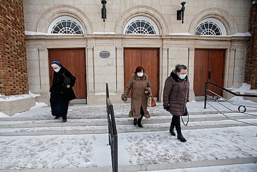 JOHN WOODS / WINNIPEG FREE PRESS
People leave St Vladimir & Olga Cathedral on McGregor in Winnipeg Sunday, February 27, 2022. People were attending the church to pray for the people during the Russian invasion of The Ukraine.

Re: Macintosh
