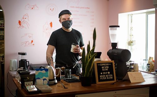 MIKE DEAL / WINNIPEG FREE PRESS
Jordan Cayer owner of Never Better Coffee at 701 Corydon Ave, inside the Riley Grae store.
See Malak Abas story
220301 - Tuesday, March 01, 2022.