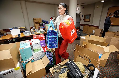 JOHN WOODS / WINNIPEG FREE PRESS
Anna Karpenko organizes donations of requested essentials at the Ukrainian National Federation Tuesday, March 1, 2022. Karpenko organized the donation drive and plans to ship the items to Ukraine.

Re: Piche