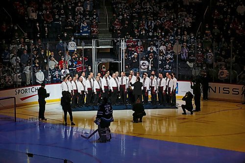 JOHN WOODS / WINNIPEG FREE PRESS
Hoosli Male Chorus sing the Ukraine and Canada anthems before the Winnipeg Jets and the Montreal Canadiens play in Winnipeg on Tuesday, March 1, 2021.