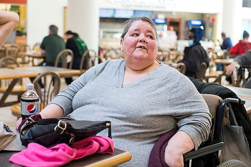 MIKAELA MACKENZIE / WINNIPEG FREE PRESS

Colinda Lucier, who regularly uses the skywalk, speaks to a Free Press reporter at the CityPlace food court in Winnipeg on Thursday, March 3, 2022. For Chris Kitching story.
Winnipeg Free Press 2022.