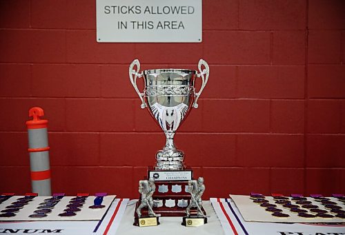 JESSICA LEE / WINNIPEG FREE PRESS

The trophy is photographed during a finals game with the Westwood Warriors and St. Pauls Crusaders on March 3, 2022.

Reporter: Mike S.
