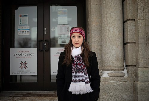 JESSICA LEE / WINNIPEG FREE PRESS

Alexandra Shkandrij, volunteer Ukrainian Canadian Congress spokesperson, poses for a photo at Oseredok, the Canadian Cultural Centre, on March 4, 2022.

Reporter: Carol
