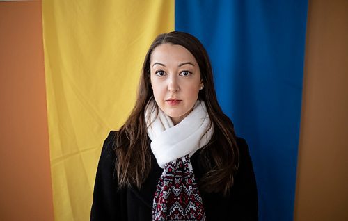 JESSICA LEE / WINNIPEG FREE PRESS

Alexandra Shkandrij, volunteer Ukrainian Canadian Congress spokesperson, poses for a photo at Oseredok, the Canadian Cultural Centre, on March 4, 2022.

Reporter: Carol
