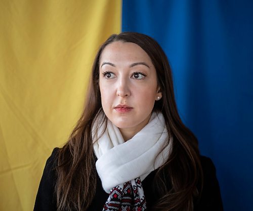 JESSICA LEE / WINNIPEG FREE PRESS

Alexandra Shkandrij, volunteer Ukrainian Canadian Congress spokesperson, poses for a photo at Oseredok, the Canadian Cultural Centre, on March 4, 2022.

Reporter: Carol
