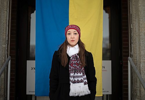 JESSICA LEE / WINNIPEG FREE PRESS

Alexandra Shkandrij, volunteer Ukrainian Canadian Congress spokesperson, poses for a photo at Oseredok, the Canadian Cultural Centre, on March 4, 2022.

Reporter: Carol
