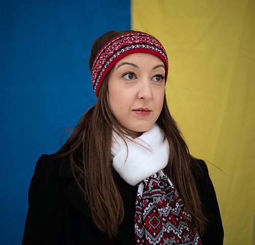 JESSICA LEE / WINNIPEG FREE PRESS

Alexandra Shkandrij, volunteer Ukrainian Canadian Congress spokesperson, poses for a photo at Oseredok, the Canadian Cultural Centre, on March 4, 2022.

Reporter: Carol
