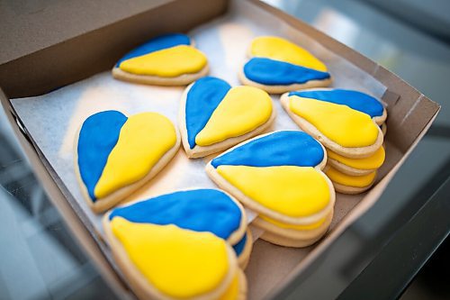 Daniel Crump / Winnipeg Free Press. Goodies Bake Shop on Ellice ave is selling heart shaped sugar cookies decorated with gold and blue icing to raise money for Ukraine. The Heart for Ukraine cookies have proven extremely popular and are selling out every day. March 5, 2022.