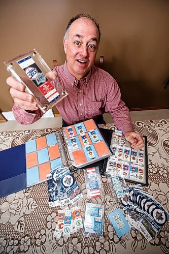MIKE DEAL / WINNIPEG FREE PRESS
Rob Ferrand is a ticket stub collector extraordinaire. He has been collecting Winnipeg Jets ticket stubs since he was a youngster, at first only the games he went to, then as the collection grew he has expanded it to all the games they have played from 1972, when they joined the WHA, to 1996, when they left for Arizona.
See Dave Sanderson story
220308 - Tuesday, March 08, 2022.