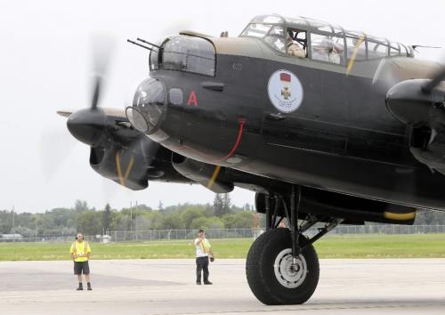 MIKE.DEAL@FREEPRESS.MB.CA 100729 - Thursday, July 29, 2010 -  The "Mynarski Memorial" Avro Lancaster Mk10 Bomber arrives at the Western Canada Aviation Museum and will be on display during the August long weekend. See Tania Kohut story MIKE DEAL / WINNIPEG FREE PRESS
