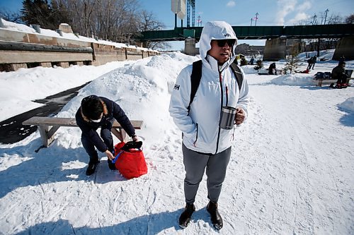 JOHN WOODS / WINNIPEG FREE PRESS
Yifan Liang speaks about the Manitobas new mask mandates at the Forks Sunday, March 13, 2022.