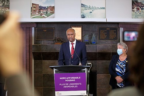 MIKE DEAL / WINNIPEG FREE PRESS
Ahmed Hussen, Minister of Housing and Diversity and Inclusion, during the announcement that $11.5 million in federal funding went in to renovating homes in the Westboine Park Housing Cooperative at 32 Shelmerdine Drive. 
The federal funding, along with $8 million from the Assiniboine Credit Union, resulted in new roofs, siding, insulation and windows for the homes.
See Katie May story
220314 - Monday, March 14, 2022.