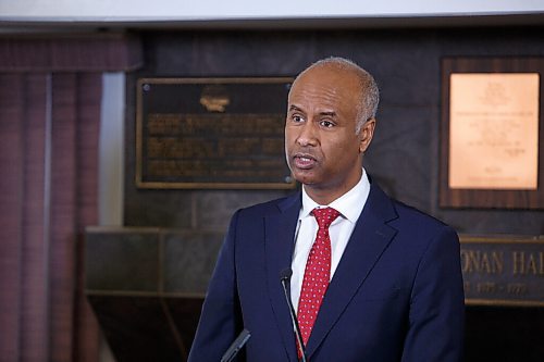 MIKE DEAL / WINNIPEG FREE PRESS
Ahmed Hussen, Minister of Housing and Diversity and Inclusion, during the announcement that $11.5 million in federal funding went in to renovating homes in the Westboine Park Housing Cooperative at 32 Shelmerdine Drive. 
The federal funding, along with $8 million from the Assiniboine Credit Union, resulted in new roofs, siding, insulation and windows for the homes.
See Katie May story
220314 - Monday, March 14, 2022.