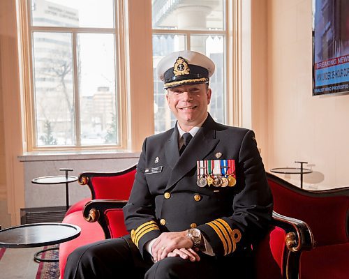 Mike Sudoma / Winnipeg Free Press
Commander of the HMCS Winnipeg, Doug Layton at the Fort Garry Hotel Tuesday afternoon while on an annual visit
March 15, 2022