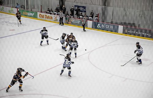 JESSICA LEE / WINNIPEG FREE PRESS

J.H. Bruns (gold) won the second game out of three against Collège Jeanne-Sauvé 3-2 during the second finals game on March 16, 2022. The final game will determine the high school womens hockey team.

Reporter: Taylor


