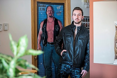 MIKAELA MACKENZIE / WINNIPEG FREE PRESS

Local pro wrestler Chad Osinski, aka Chad Daniels (stage name), poses for a portrait in his home in Winnipeg on Thursday, March 17, 2022. He's competing in an upcoming canada-wide competition in Montréal. For Taylor Allen story.
Winnipeg Free Press 2022.