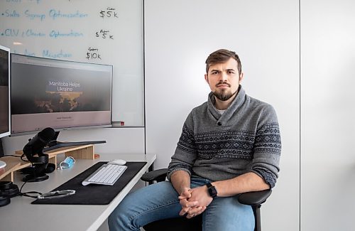 JESSICA LEE / WINNIPEG FREE PRESS

Ukrainian-born web designer Andriy Rudnyk poses for a photo on March 23, 2022 at his office at North Forge at University of Manitoba.

Reporter: Cody


