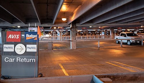 JESSICA LEE / WINNIPEG FREE PRESS

A mostly empty rental car garage is photographed at the Winnipeg airport on March 23, 2022.


