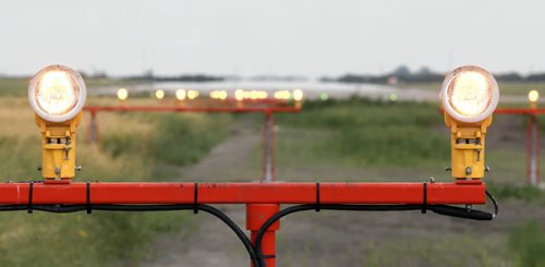 Brandon Sun New ILS (instrument landing system) approach lights at the end of the runway at the Brandon Municipal Airport. FOR FEATURE (Bruce Bumstead/Brandon Sun)