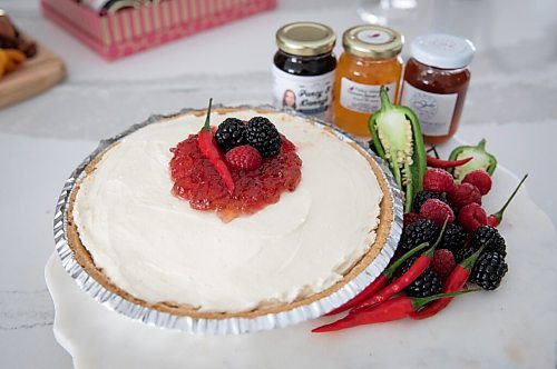 JESSICA LEE / WINNIPEG FREE PRESS

Fancy Infusions pepper jelly is photographed onto of a pie on March 29, 2022.