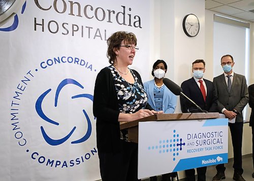 \RUTH BONNEVILLE / WINNIPEG FREE PRESS

local - Diagnostic and Surgical Recovery Task Force update

Valerie Parish a  patient who received surgery in North Dakota, speaks to reporters at news conference.

Press conference held at Concordia Hip and Knee Institute: Health Minister Audrey Gordon, Dr. Peter MacDonald, chair, Diagnostic and Surgical Recovery Task Force steering committee, Dr. Ed Buchel, provincial specialty lead, surgery, Ian Shaw, lead, provincial health system transformation and Valerie Parish patient who received surgery in North Dakota.  


March 30th,  2022
