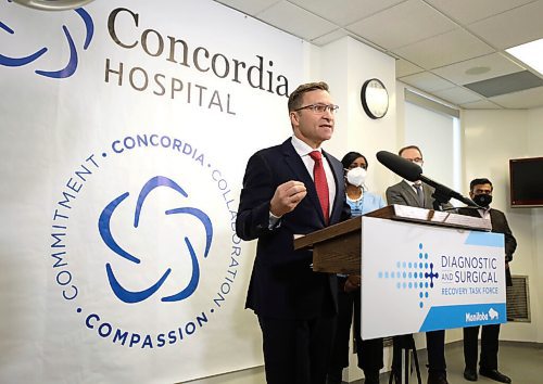 \RUTH BONNEVILLE / WINNIPEG FREE PRESS

local - Diagnostic and Surgical Recovery Task Force update

Dr. Ed Buchel, provincial specialty lead, surgery, speaks at the press conference Wednesday. 

Press conference held at Concordia Hip and Knee Institute: Health Minister Audrey Gordon, Dr. Peter MacDonald, chair, Diagnostic and Surgical Recovery Task Force steering committee, Dr. Ed Buchel, provincial specialty lead, surgery, Ian Shaw, lead, provincial health system transformation and  Valerie Parish patient who received surgery in North Dakota.  


March 30th,  2022
