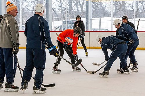 Daniel Crump / Winnipeg Free Press. Indigenous youth, NHL alumni and Winnipeg Jets training staff interact with you during a skate at Camp Manitoou in Headingly. The skate is part of the Winnipeg Jets and Manitoba Moose WASAC programming. April 2, 2022.