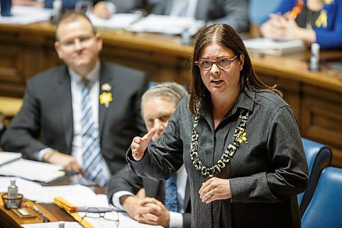 MIKE DEAL / WINNIPEG FREE PRESS
Premier Heather Stefanson during question period in the Manitoba Legislative building Monday afternoon.
220404 - Monday, April 04, 2022.