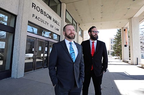 RUTH BONNEVILLE / WINNIPEG FREE PRESS

Reader Bridge

Photo of Dustin Seguin, (front, blue tie) a second-year law student at U of M and mentor with Law Makers and Adam Kowal, also a mentor with the program and president of the Manitoba's Indigenous Law Students Association, taken outside Robson Hall at the  U of M campus.

READER BRIDGE: U of M and Seven Oaks School Division have partnered on a new dual-credit mentorship program that aims to encourage Indigenous students to study law after high school. The Law Makers program is in its first pilot year. Talking/meeting with sources today, students included. "Growing up Indigenous and low-income, we didnt have anyone come in and tell us about post-secondary education or prospects or law schools -- oh, god  law school was so out of reach for us growing up," said mentor Dustin Seguin, who started law school at age 32 after a career in the military and wants to give back and provide mentorship to young Indigenous youth now so they can see themselves pursuing post-secondary. 

Reporter  Maggie 
April 8th,  2022
