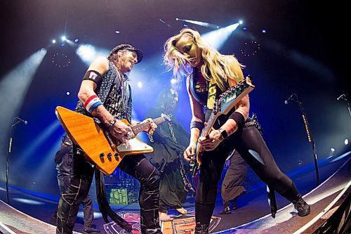 Mike Sudoma / Winnipeg Free Press
Guitarists, Ryan Roxie and Nita Strauss jam as they perform No More Mr Nice Guy with Alice Cooper at Canada Life Centre Saturday night
April 9, 2022