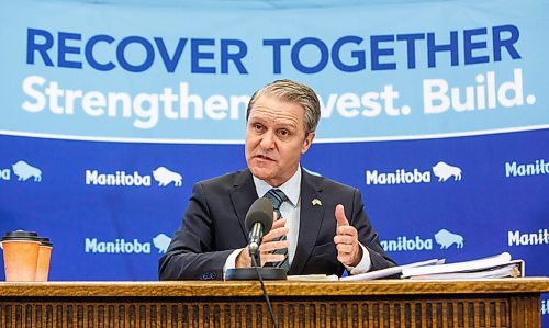 MIKE DEAL / WINNIPEG FREE PRESS
Finance Minister Cameron Friesen announces the contents of the governments 2022 budget during a media lockup at the Manitoba Legislative building Tuesday afternoon.
220412 - Tuesday, April 12, 2022.