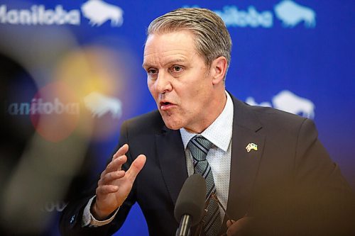 MIKE DEAL / WINNIPEG FREE PRESS
Finance Minister Cameron Friesen announces the contents of the governments 2022 budget during a media lockup at the Manitoba Legislative building Tuesday afternoon.
220412 - Tuesday, April 12, 2022.