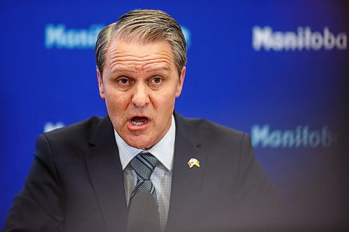 MIKE DEAL / WINNIPEG FREE PRESS
Finance Minister Cameron Friesen announces the contents of the governments 2022 budget during a media lockup at the Manitoba Legislative building Tuesday afternoon.
220412 - Tuesday, April 12, 2022.