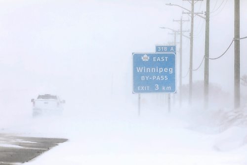 RUTH BONNEVILLE / WINNIPEG FREE PRESS

Weather Standup 

A lone truck makes it way down Hwy 1 in Headingley toward Winnipeg amidst blizzard conditions Wednesday.
Highway number 1 west bound from Winnipeg is closed due to severe weather conditions. 
 
April 13h,  2022
