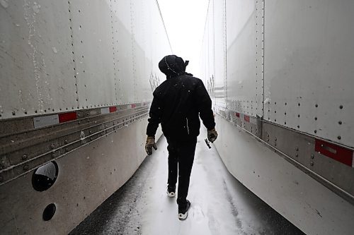 RUTH BONNEVILLE / WINNIPEG FREE PRESS

Weather Standup 

Gurbaj Singh, a truck driver with Bison transit, does a pre-check on his semi-truck before attempting to head out east toward Toronto after spending the night in his vehicle at Flying J Truck Stop in Headingley  

The truck stop is filled with lines upon lines of trucks due to blizzard conditions that caused the closure of Hwy 1 westbound early Thursday morning. 
 
April 13h,  2022
