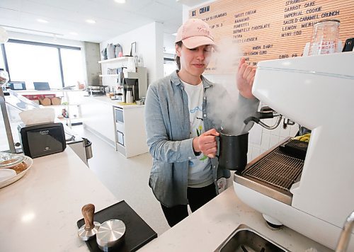 JOHN WOODS / WINNIPEG FREE PRESS
Elise Page, co-owner of Fête Ice Cream & Coffee is photographed in her cafe Thursday, April 14, 2022. New Downtown Winnipeg BIZ data shows the downtown may still be a ghost town but there may be light at the pandemic tunnel.

Re: Pursaga