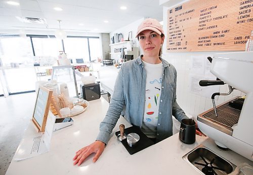 JOHN WOODS / WINNIPEG FREE PRESS
Elise Page, co-owner of Fête Ice Cream & Coffee is photographed in her cafe Thursday, April 14, 2022. New Downtown Winnipeg BIZ data shows the downtown may still be a ghost town but there may be light at the pandemic tunnel.

Re: Pursaga