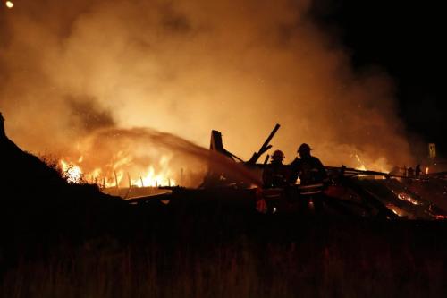 BORIS.MINKEVICH@FREEPRESS.MB.CA  100815 BORIS MINKEVICH / WINNIPEG FREE PRESS Fire destroys a home under cunstruction in Sage Creek.