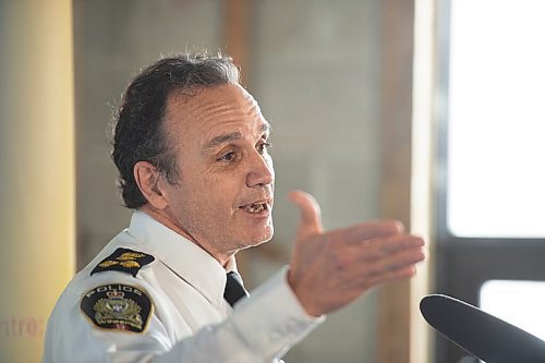 Mike Sudoma/Winnipeg Free Press
Winnipeg Police Chief, Danny Smyth, speaks during a press event held at the future site of the Toba Centre for Children and Youth Tuesday
April 19, 2022