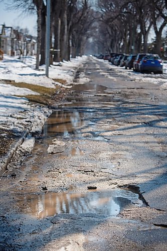 MIKE DEAL / WINNIPEG FREE PRESS
Bad potholes on Ingersol Street, between St. Matthews Avenue and Portage Avenue.
See Katlyn Streilein story
220420 - Wednesday, April 20, 2022.