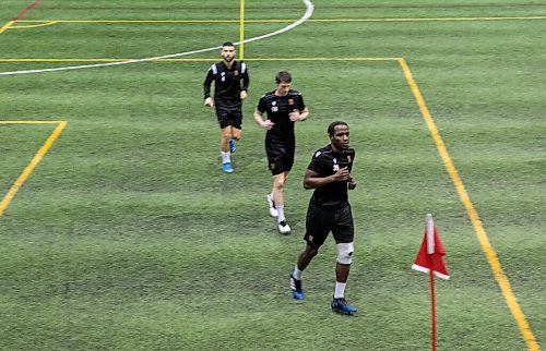JESSICA LEE / WINNIPEG FREE PRESS

Andrew Jean-Baptiste (35) is photographed with his teammates on April 20, 2022 during practice at the University of Manitoba field.

Reporter: Taylor