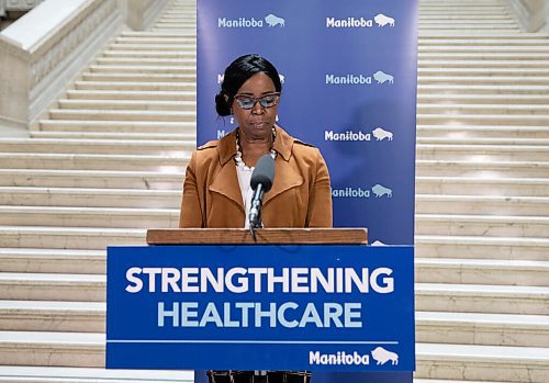 JESSICA LEE / WINNIPEG FREE PRESS

Health Minister Audrey Gordon speaks to press on April 25, 2022 at the Legislative Building about organ donation.

Reporter: Carol