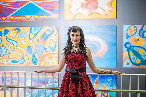 MIKAELA MACKENZIE / WINNIPEG FREE PRESS

Indigenous artist Kristin Flattery poses for a portrait at the unveiling of her art at the Active Living Centre at the University of Manitoba in Winnipeg on Tuesday, April 26, 2022.
Winnipeg Free Press 2022.